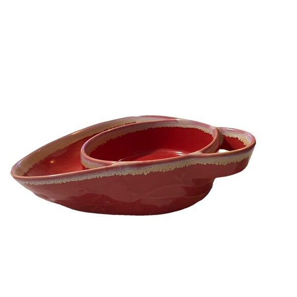 VTG LTD Commodities Drip Glaze Pottery Soup & Cracker Chip Dip Snack Bowl Red - Picture 3 of 9